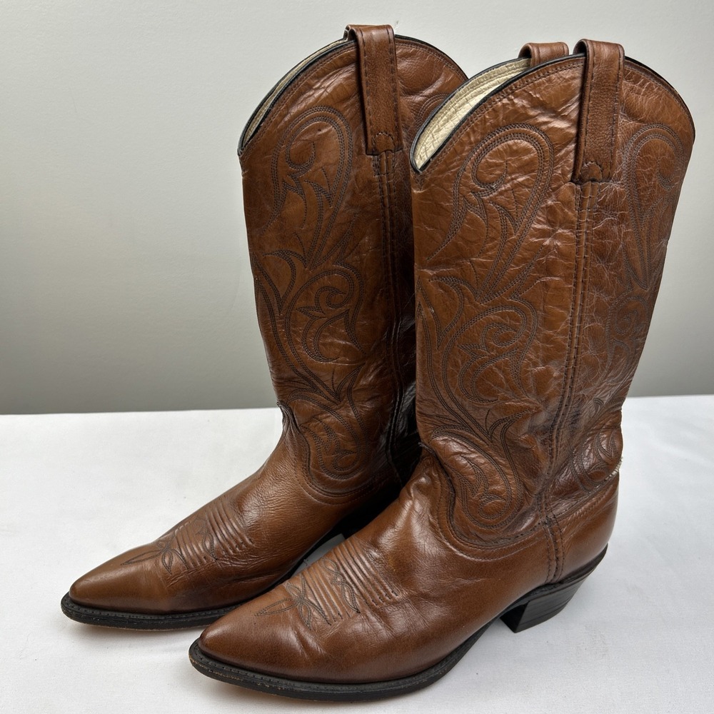 Dan Post Men's Brown Leather Western Cowboy Boots Style 9497 Size 9M Almond Toe